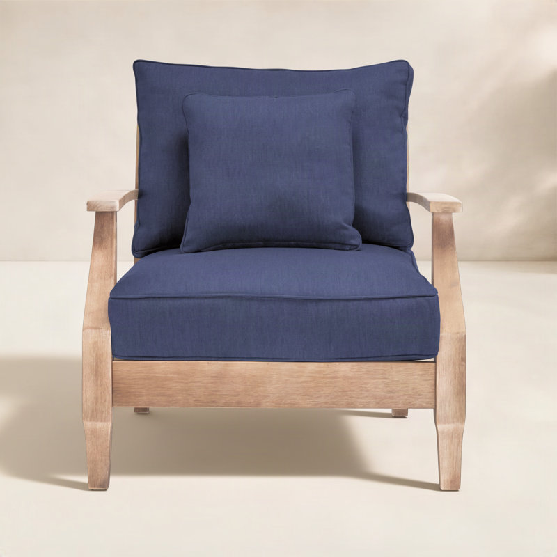 Samya Patio Chair with Cushions, Natural, Navy