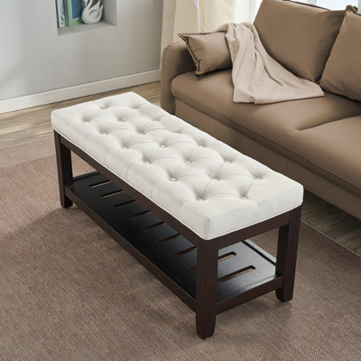 44" Wide Tufted Rectangle Cocktail Ottoman With Storage Tray
