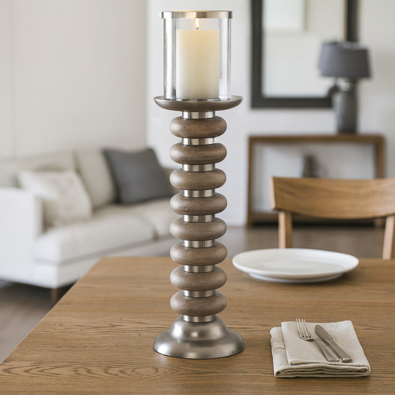 Porte-bougie décoratif décoratif avec anneau décoratif en bois, H 20 po x l 6 po x P 6 po