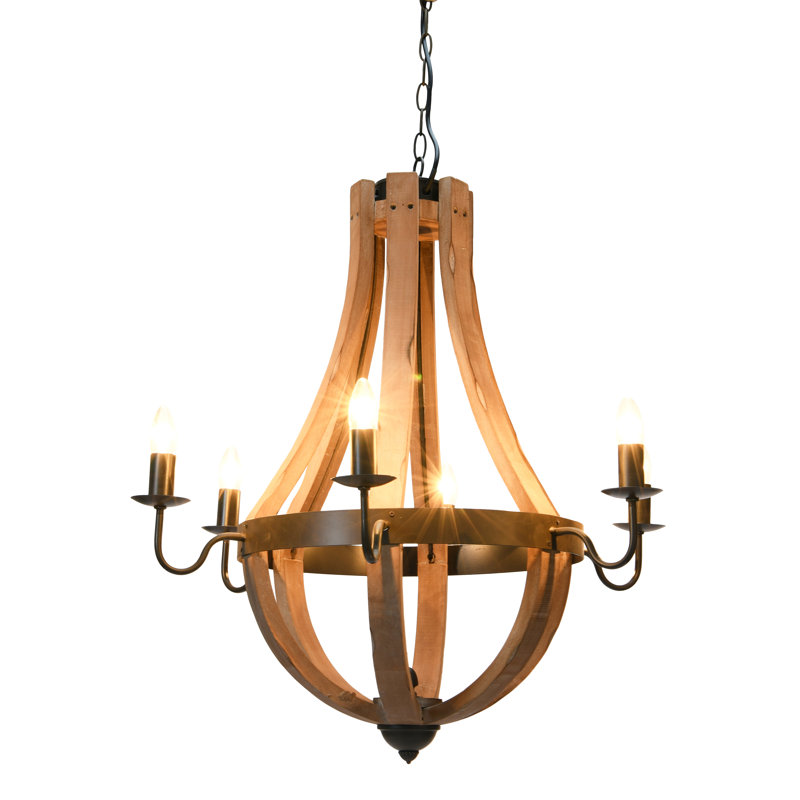 Minimalist Wood and Metal Chandelier, Bronze/Weathered Gray