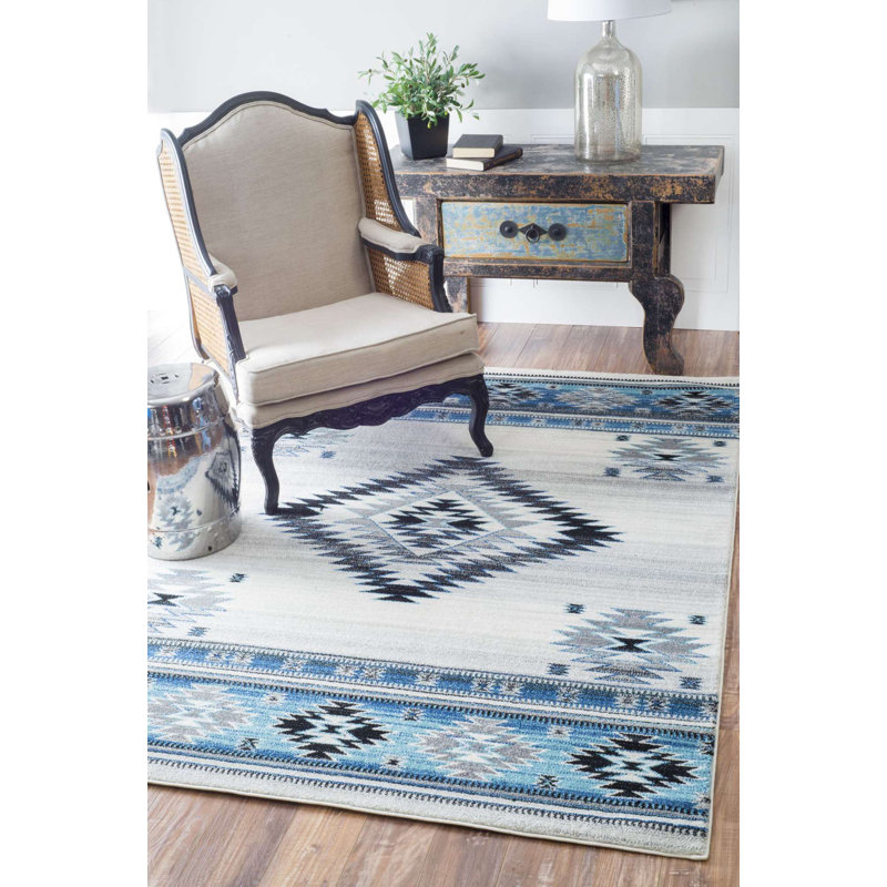 Tapis turquoise Rosebud Southwestern, Rectangle 8 pi x 10 pi