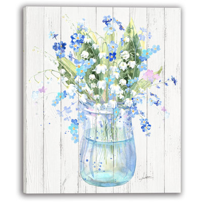 Forget-Me-Not & Lily of the Valley in Blue Jar - Watercolor Floral Wall Art