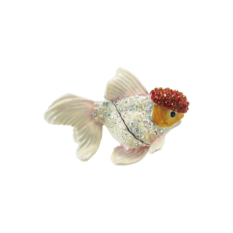 Boîte à bijoux en métal émaillé en forme de poisson rouge avec bijoux