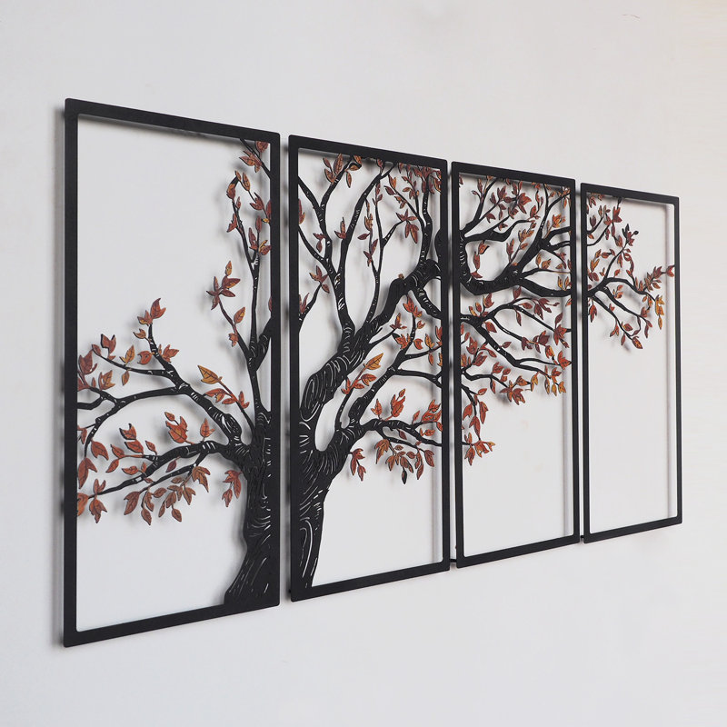 Seasons' Vibes Metal Wall Art Set 4 Piece - Tree of Life, Autumn, 27" H x 59" W x 1" D
