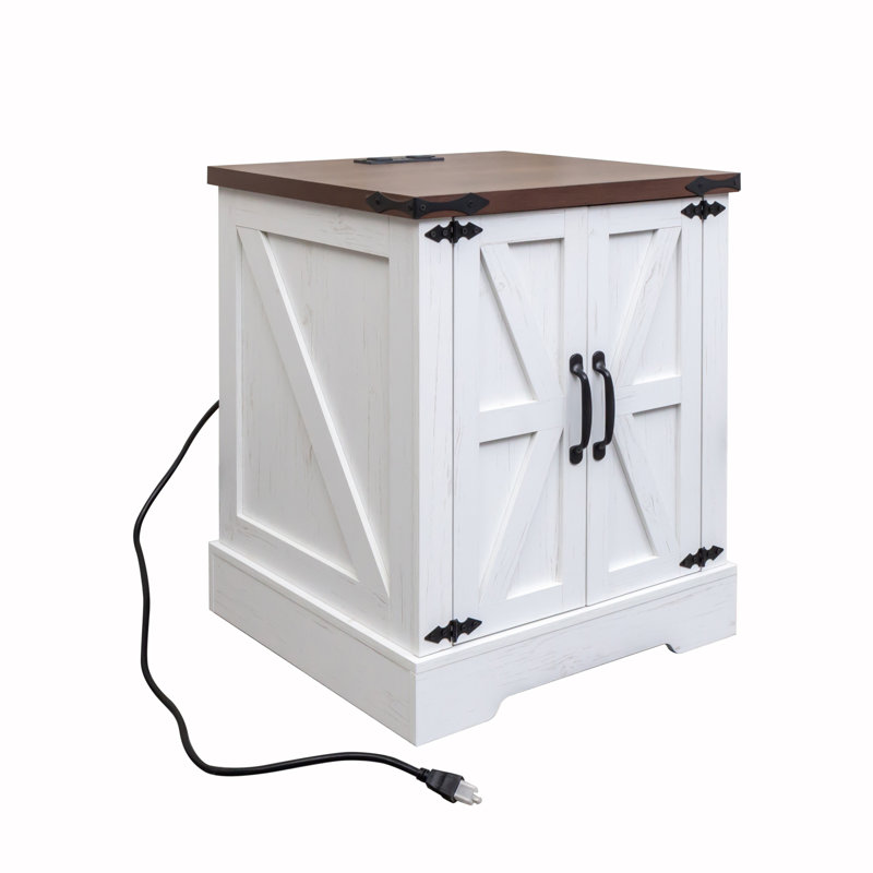 Rustic Wood Nightstand with Adjustable Shelf, White