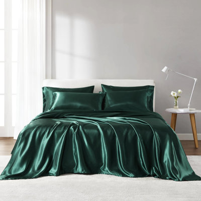 Drap simple en satin - froissé - sérénité, convient aux matelas de 16 po, 1 drap plat, 4 taies d'oreiller ajustées, soyeux au toucher, et luxueux