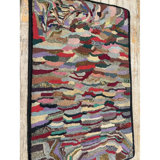 1880s Traditional American Geometric Folk Art Multicolor Antique Hooked Wool Rug 2'0" x 3'0" Area Rug