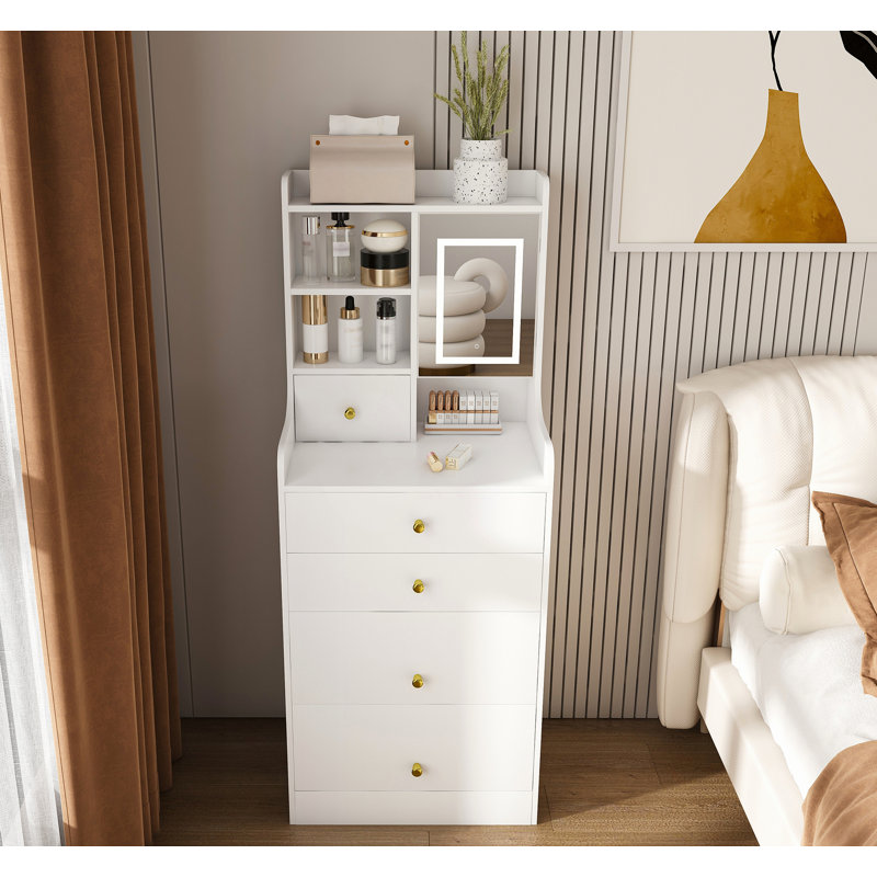 3-in-1 Dressing Table with LED Mirror and Storage Stool