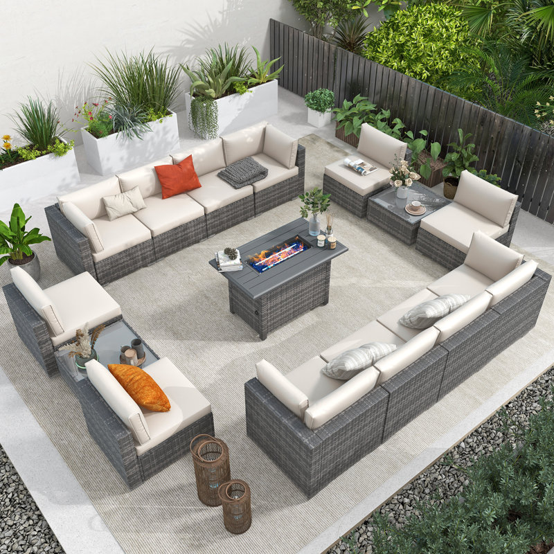 Ensemble de sièges d'extérieur pour 12 personnes avec coussins, Structure grise / coussin blanc