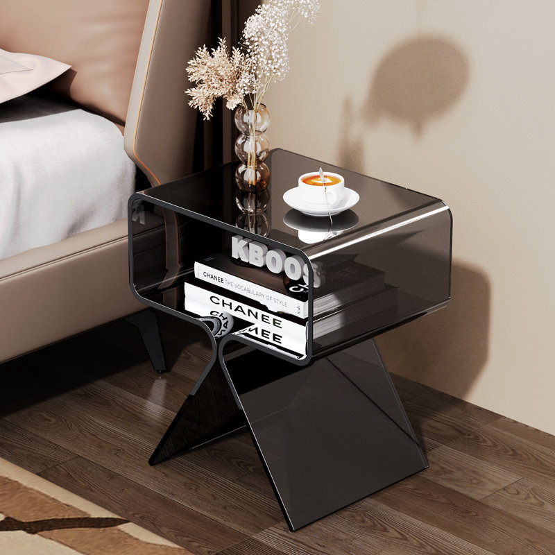 Betzabet Acrylic Side Table, Bedside Table Nightstand, Black