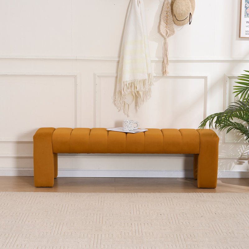Laytona 59"W Upholstered Bench with Channel Tufted, Brown