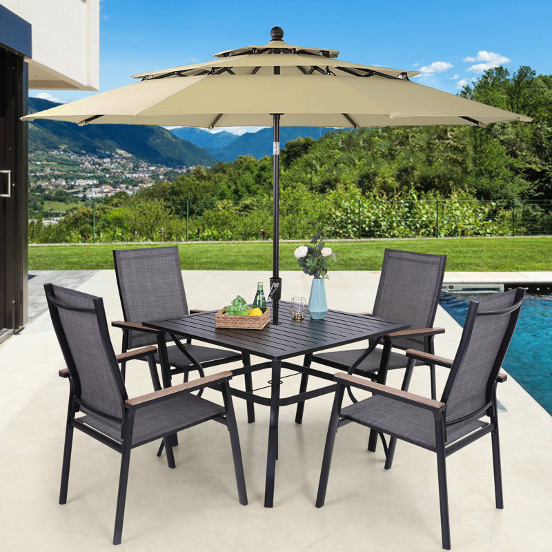 Alyah Square 4 - Person 203.2Cm L Outdoor Table Set, Beige, Yes