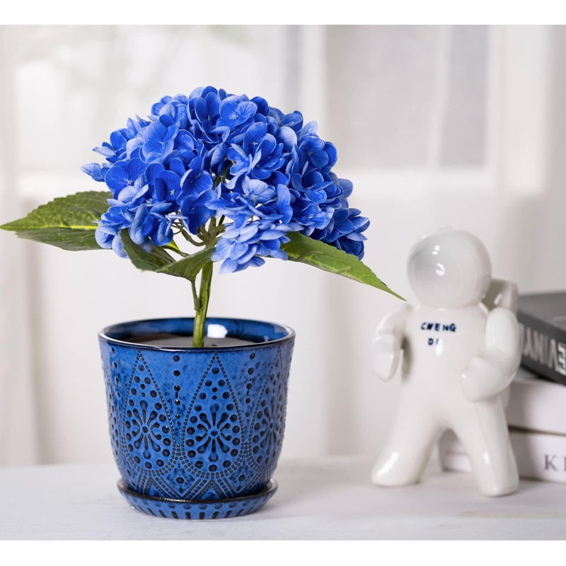 Ensemble de 2 pots à fleurs en céramique 6 perles bleues