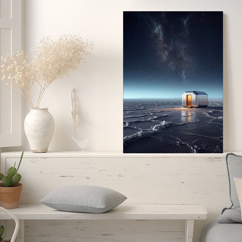 Art mural sur toile Futuristic Pod on Cracked Ice Under Milky Way, H 24 po x l 18 po