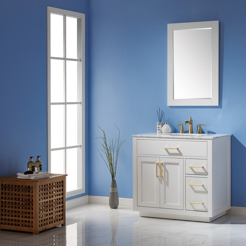Candrice 36'' Single Bathroom Vanity with Marble Top, White