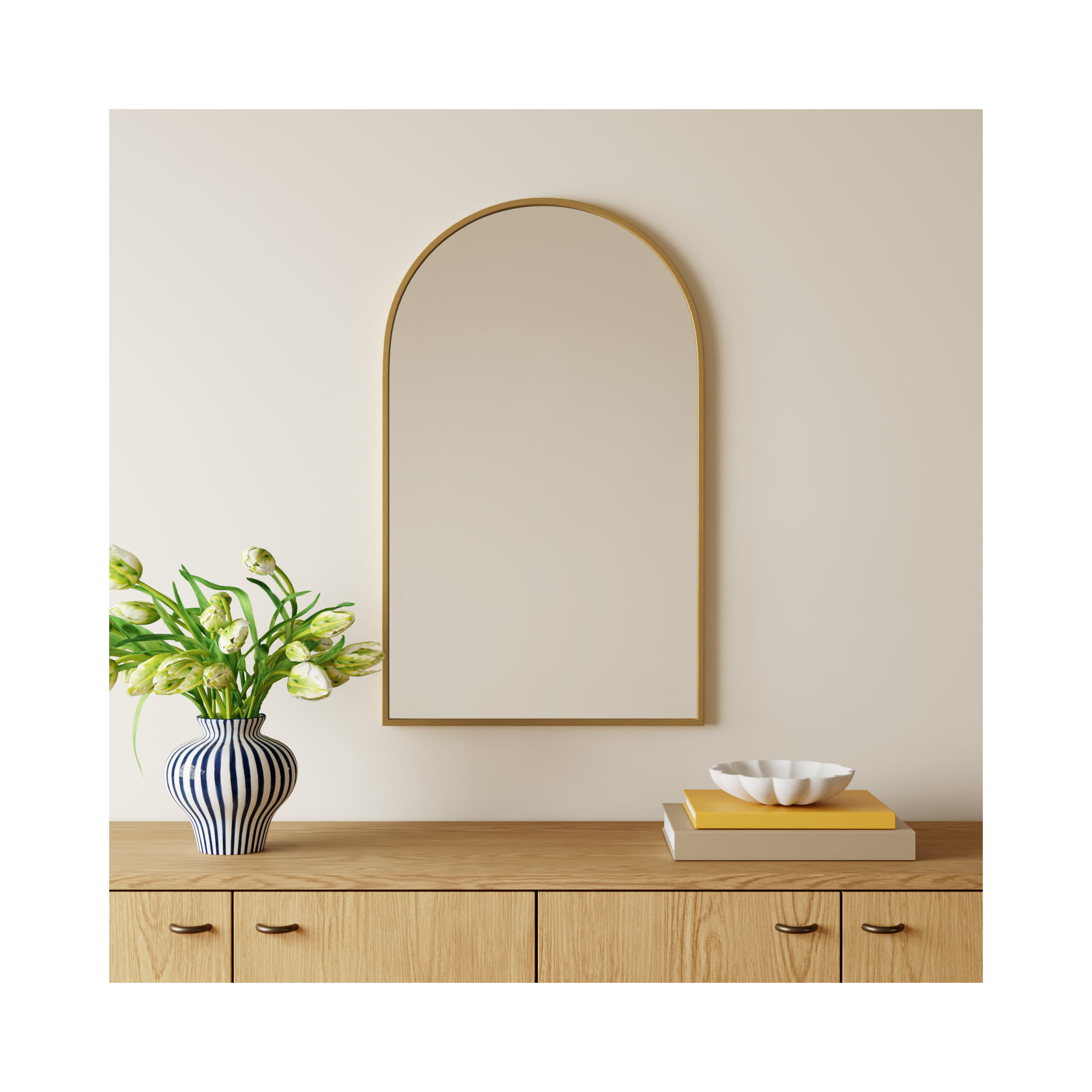 Sabine Metal Arch Wall Mirror, Brass, 36" x 22"