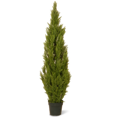 Arbre thuya occidental topiaire artificiel, imitation de plante en pot réaliste, pot rond vert foncé