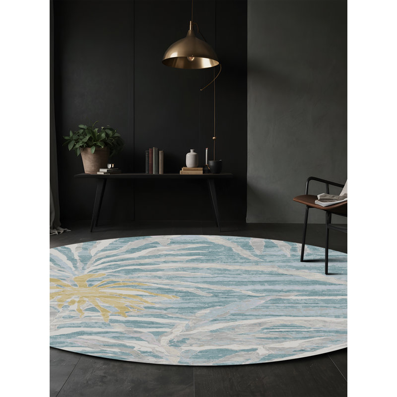 Machine Washable Blue Area Rug, Round 4'