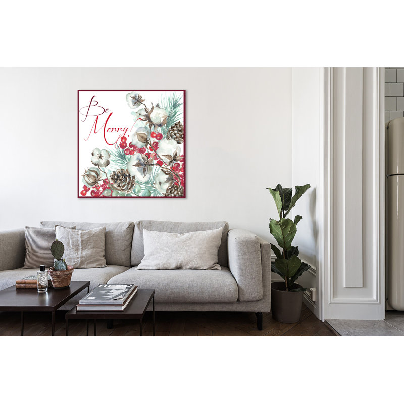 Cotton Boll: Be Merry - Wrapped Canvas Painting, 76 cm H x 76 cm W