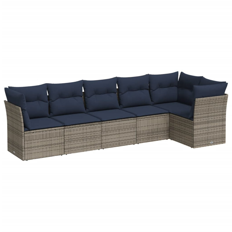 Ensemble de canapé de patio 6 pièces avec coussins pour l'extérieur, Marine, Gris