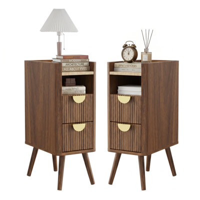 Mid-Century Modern Fluted 2-Drawer Nightstand