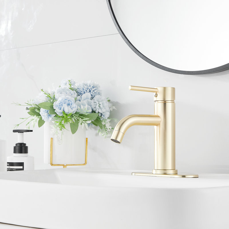 Single-handle Bathroom Faucet with Drain Assembly, Brushed Gold