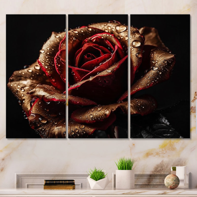 Jenifry, reproduction d'art sur toile, rose rouge, matin, rosée - rose rouge, H 28 po x l 36 po x P 1 po
