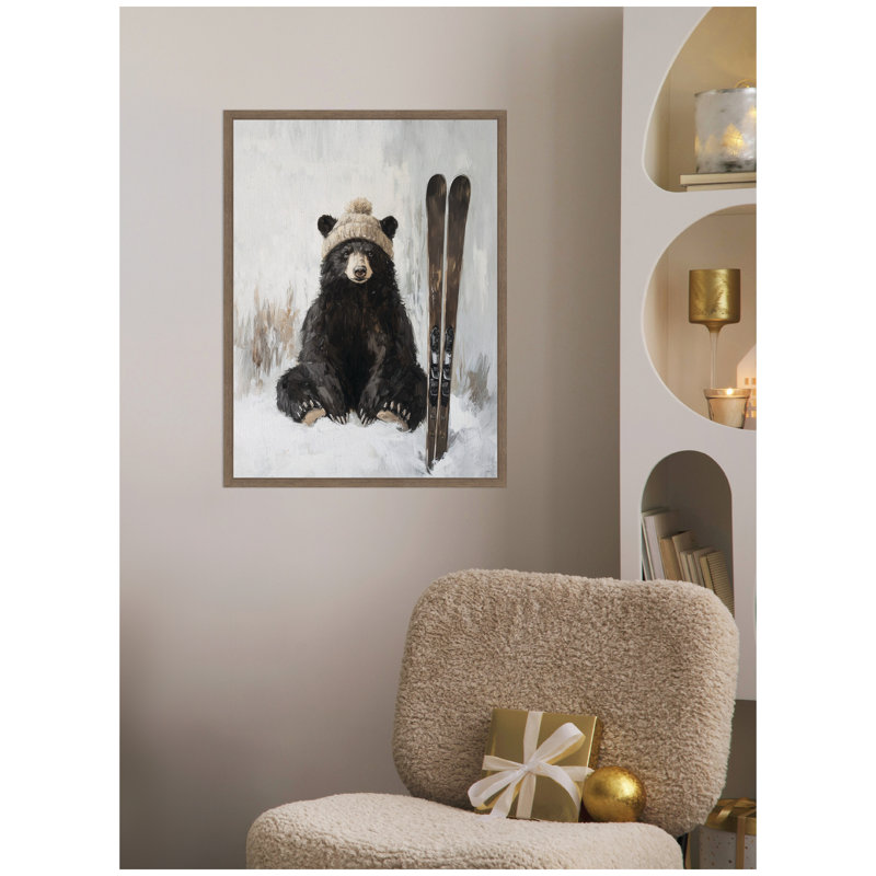 «Winter Bear Waiting to Ski» par The Creative Bunch Studio, reproduction d'art sur toile encadrée