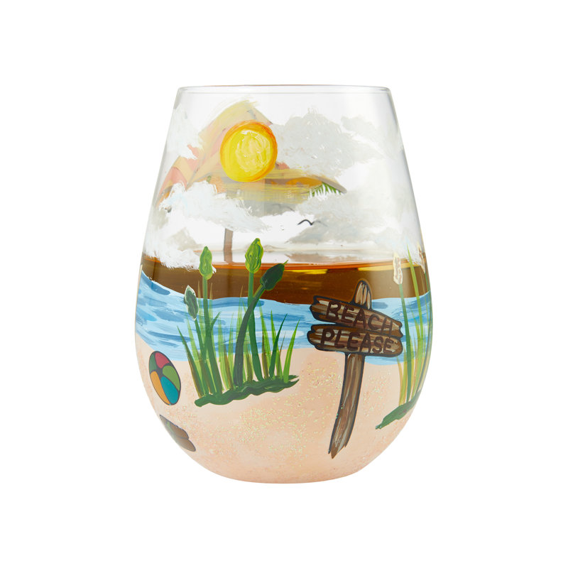 Verre à vin sans pied peint à la main 5 po Lolita Beach