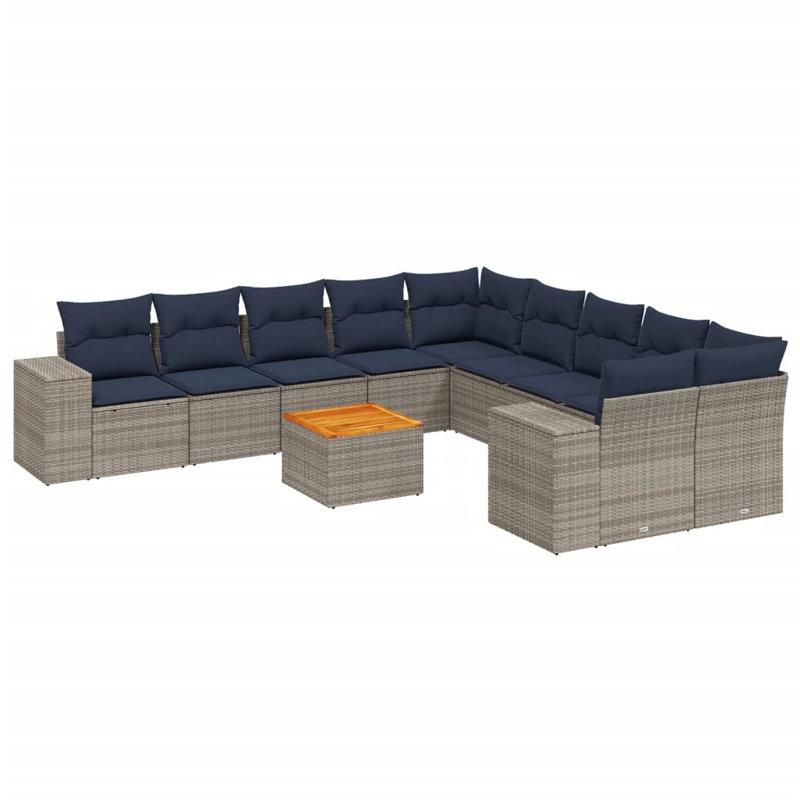  Ensemble de canapé de patio 11 pièces avec coussins en rotin de polyester gris