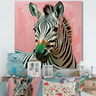 Rose et vert Boho Zebra I - art mural animal zèbre