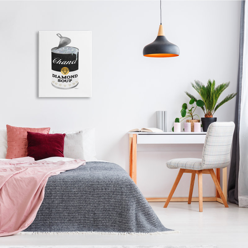 «Traditional Condensed Soup Can Glam Fashion Pop Black» par Amanda Greenwood, impression sur toile non encadrée