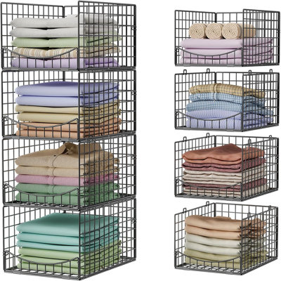 Organisateur de garde-robe empilable à 4 niveaux avec bacs de rangement et tablettes pour vêtements, chandails et garde-robes