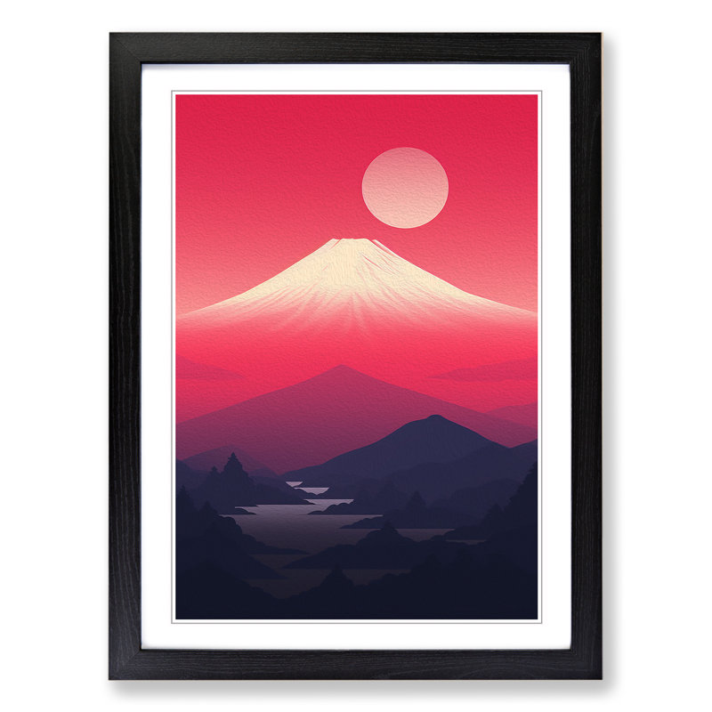 Mount Fuji Minimalism - Single Picture Frame Print on Wood, Black, 34cm H x 25cm W x 2cm D