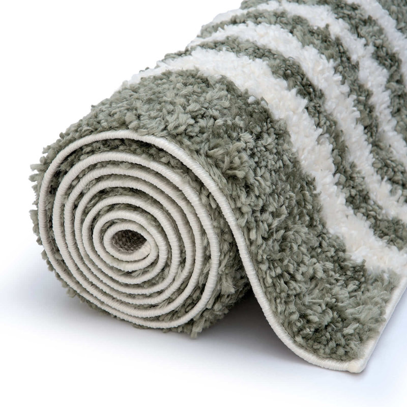 Moodi Modern Shaggy Area Rug Abstract Line Design, Rectangle 80 x 150 cm, Green
