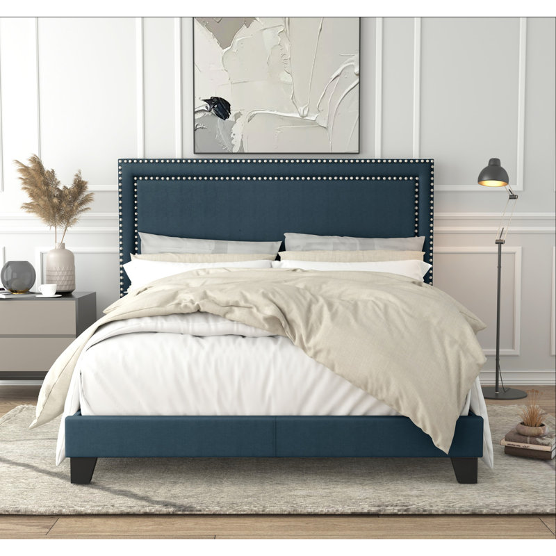 Artia Upholstered Standard Bed, Denim Blue, Twin