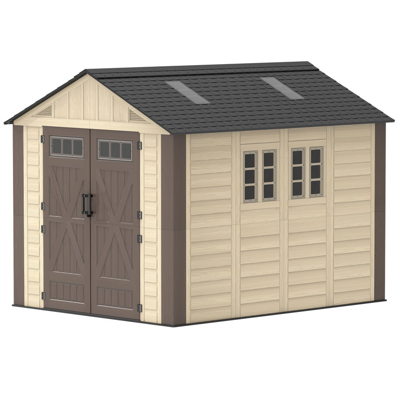 Abri de jardin en résine avec plancher, 2,4 m de large x 3 m de profondeur, 8 Ft. W x 10 Ft. D, Khaki
