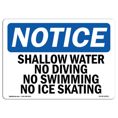 Panneau «Shallow Water No Diving No Natation No Ice Skating» | Étiquette