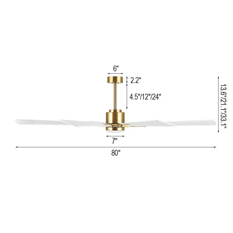 Avgoustinos DC Ceiling Fan with LED Light and Remote, 80", Gold with White Blades