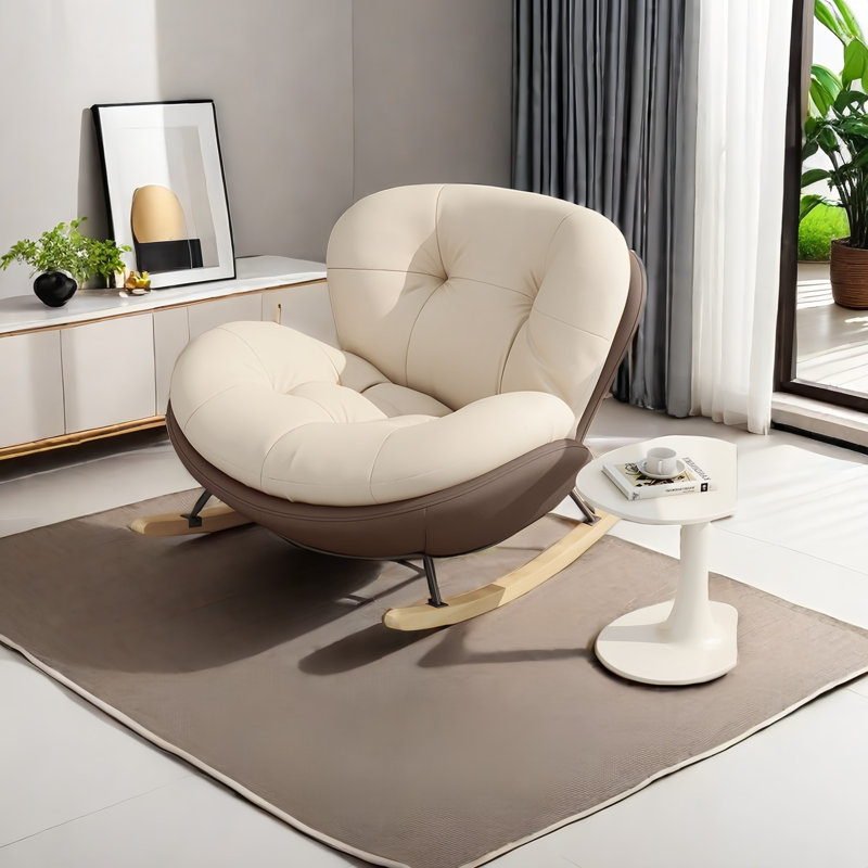 Fauteuil berçant, Blanc cassé / Brun