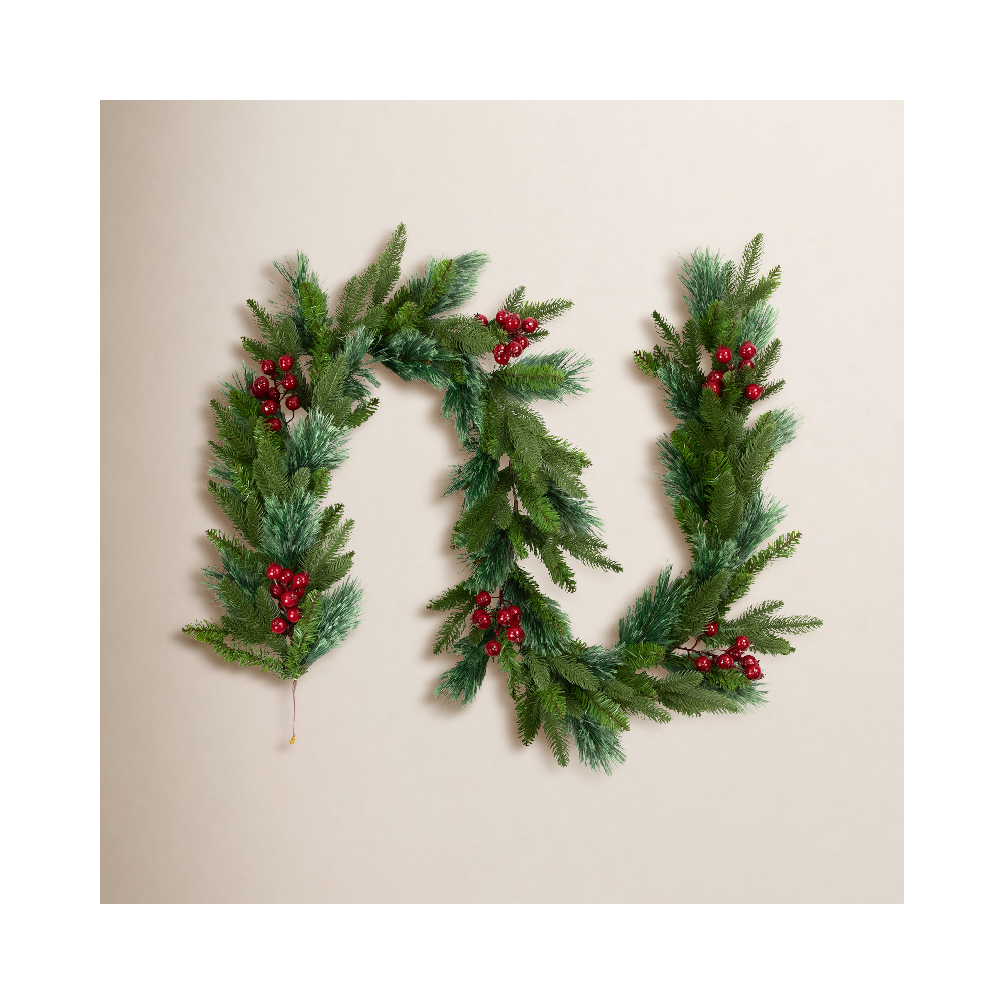 Real Touch Calloway Fir With Berries Artificial Christmas Garland - 7' X 12" - Unlit