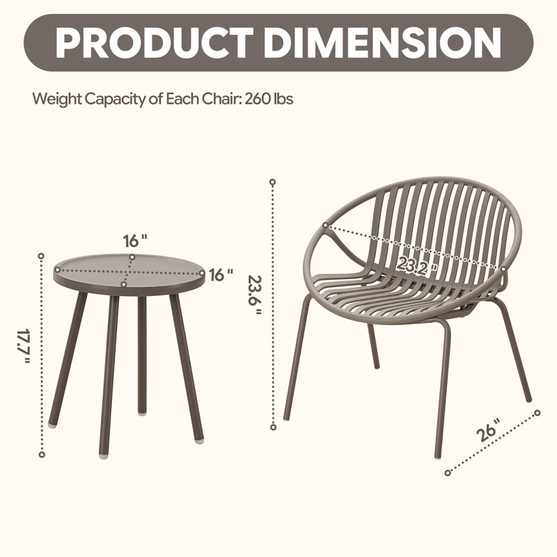 Ensemble de meubles de patio 3 pièces avec table bistro et 2 chaises en résine werph, ensemble de conversation extérieur pour jardin, bord de piscine