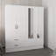 Armoire Bolton 160, six tablettes, deux armoires à deux portes, deux miroirs, deux tiroirs, blanc-268860457