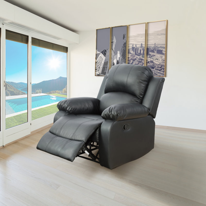 Ahart Vegan Leather Recliner, Black Faux Leather
