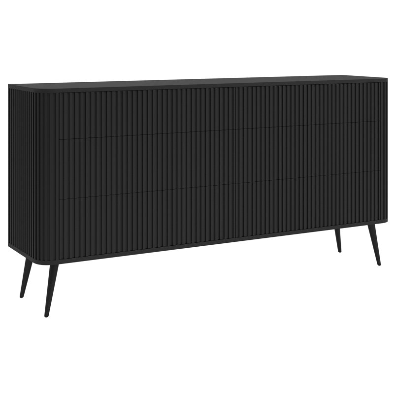 Chest of Drawers with Fluted Fronts and Six Drawers, Black