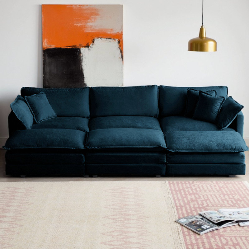 Ensemble de canapé modulaire en forme de U 6 places avec 3 repose-pieds - Canapé modulaire réversible en chenille avec assise profonde, 5 coussins et revêtement ultra doux, configuration de mobilier de salon flexible