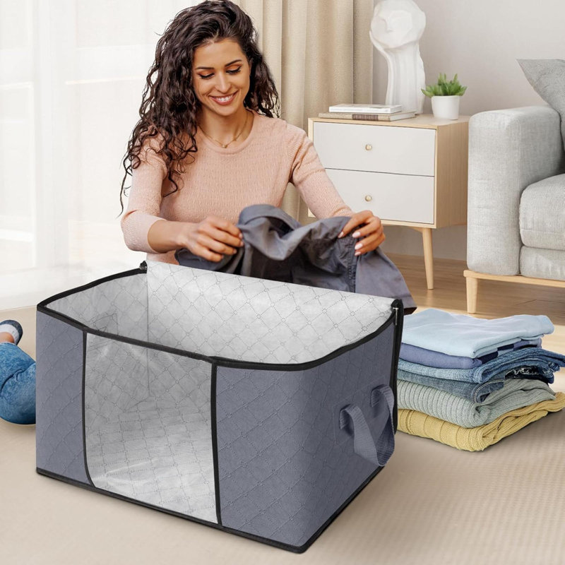 Ensemble de 3 ensembles de rangement pour vêtements, sacs de rangement pliables en tissu épais, contenants pour l'organisation de la chambre à coucher, placard, vêtements, édredon, rangement pour garde-robe avec poignée