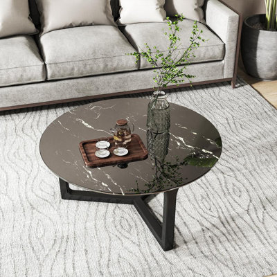 Plateau de table rond en verre trempé de 28 po avec motif en marbre