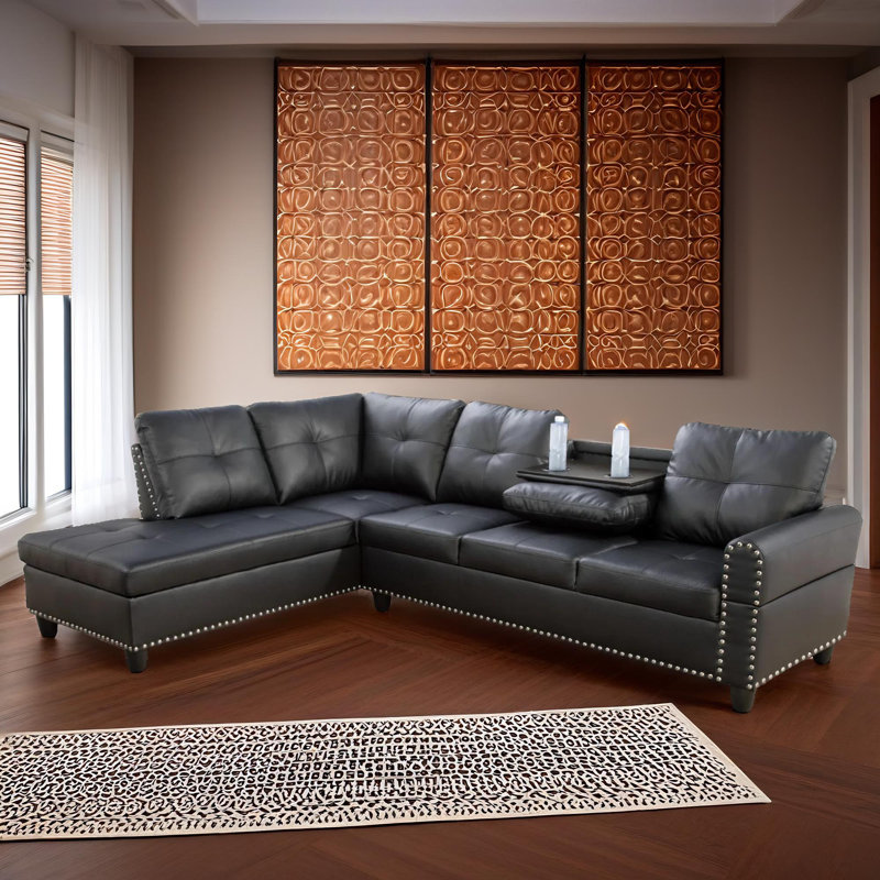 Ensemble de canapé modulaire en similicuir noir 2 pièces Nova, Similicuir noir, Orienté à gauche (vu de face)