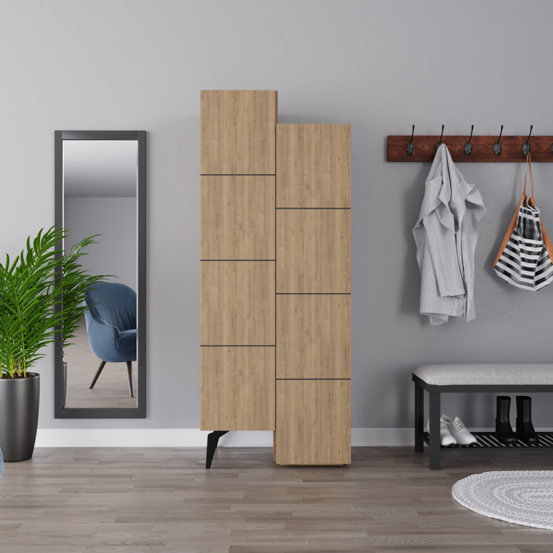 Alisen 8-Door Cabinet Stylish Multipurpose Storage with 8 Shelves, Oak
